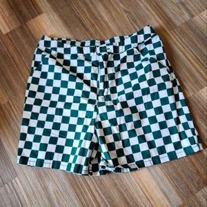 Green and white checkered shorts